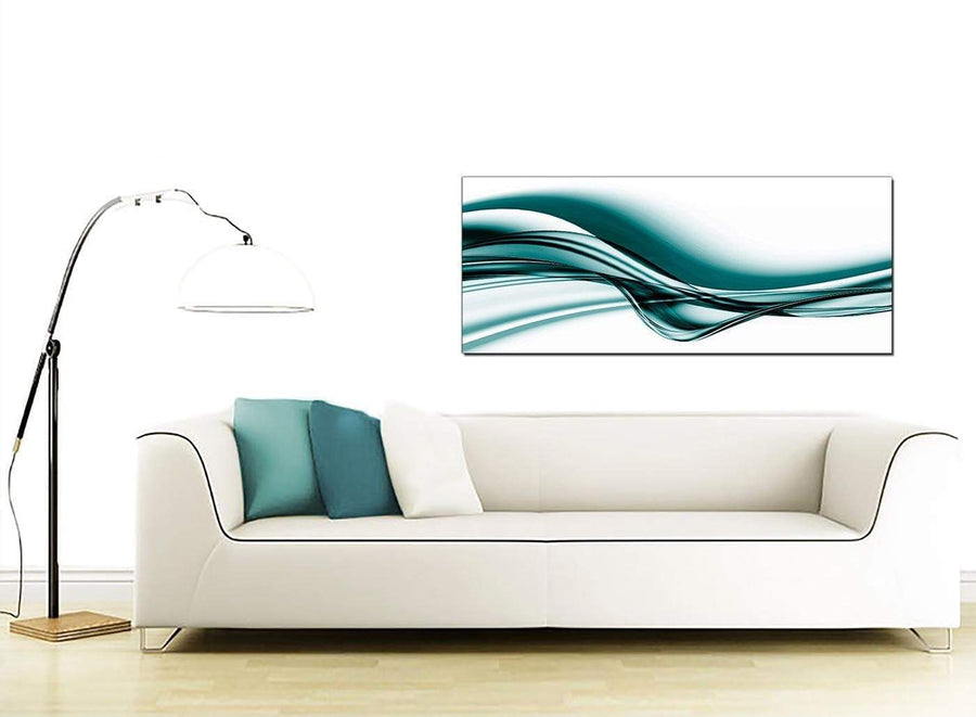 Teal Coloured White Wave Abstract Canvas