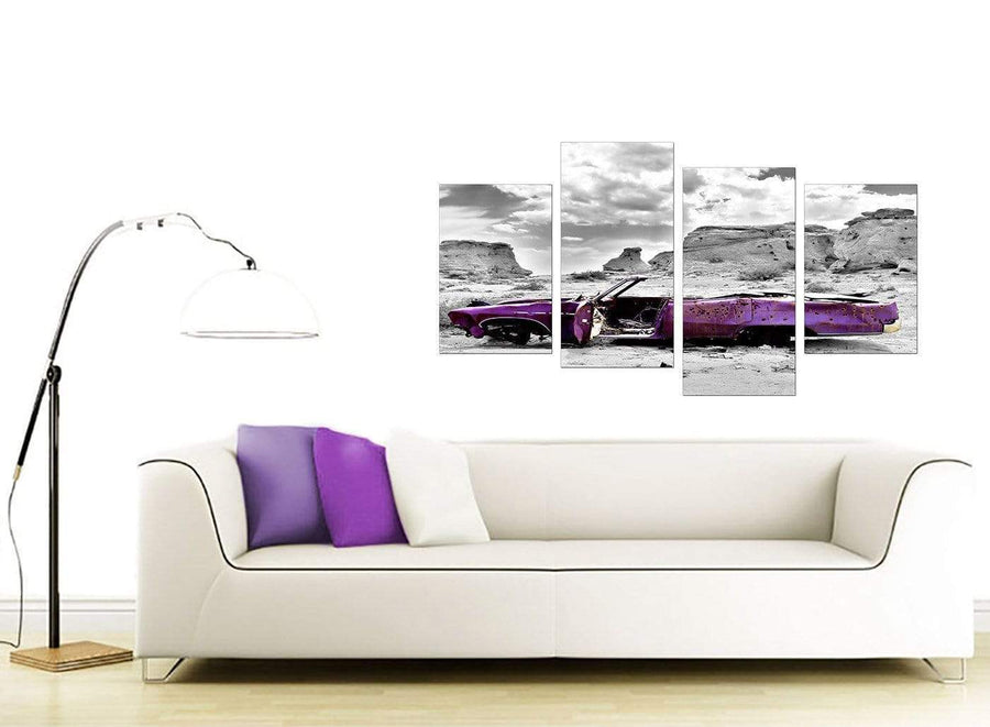 Purple Grey Car Desert Landscape Canvas