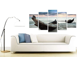 Thailand Fishing Boats Sunset Beach Modern Canvas Art