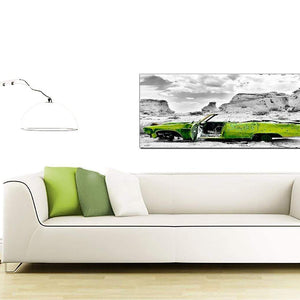 Abstract Lime Green Grey Car Desert Landscape Canvas