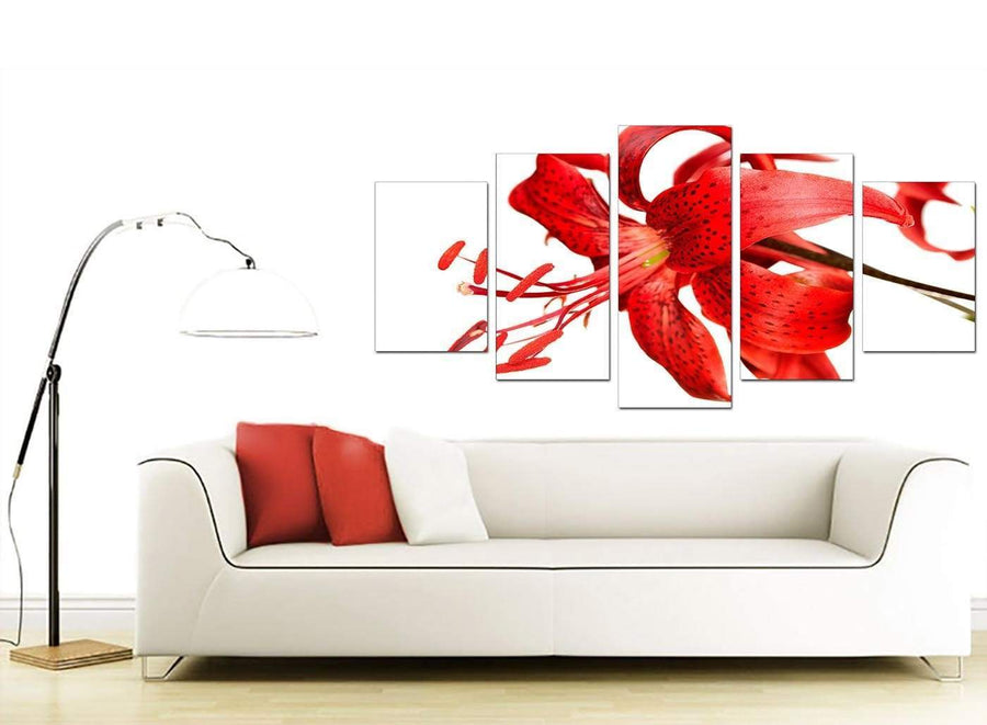 Modern Red Tiger Lily Flower on White Floral Canvas