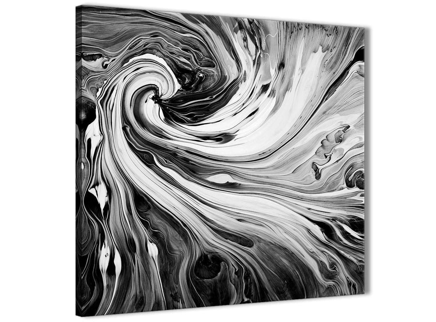 Modern Black White Grey Swirls Modern Abstract Canvas Wall Art Modern 49cm Square 1S354S For Your Kitchen