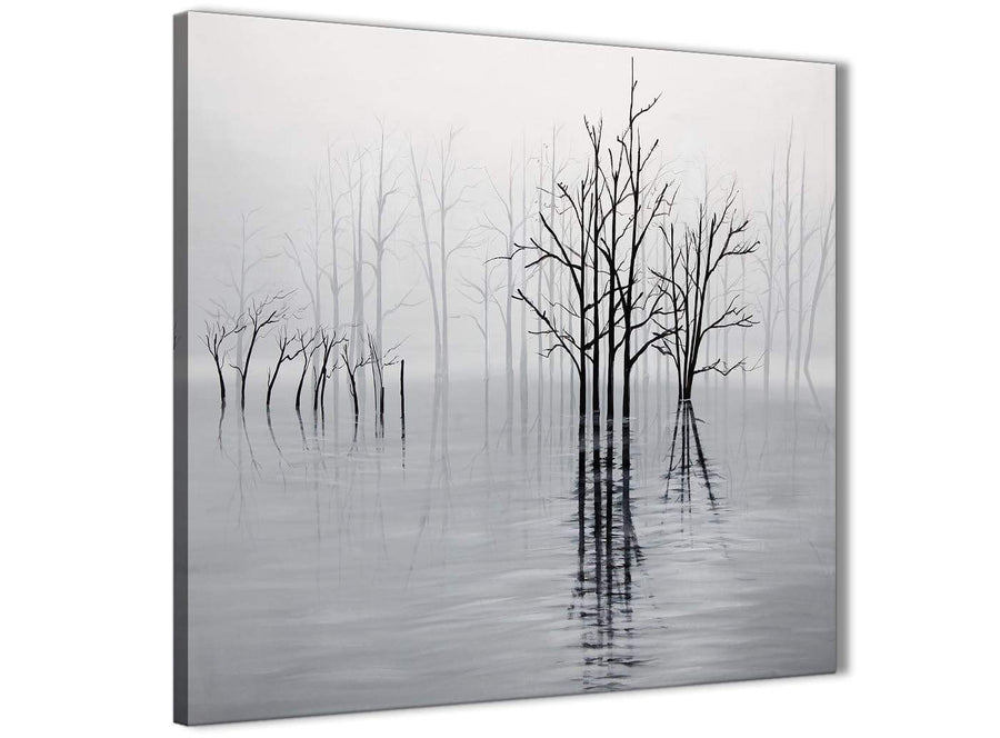 Modern Black White Grey Tree Landscape Painting Dining Room Canvas Pictures Decorations 1s416l - 79cm Square Print