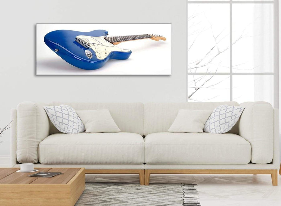 Modern Blue White Fender Electric Guitar - Bedroom Canvas Wall Art Accessories - 1447 - 120cm Print