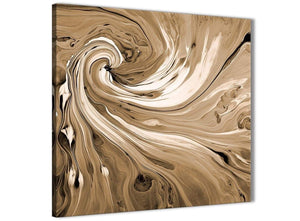 Modern Brown Cream Swirls Modern Abstract Canvas Wall Art Modern 49cm Square 1S349S For Your Dining Room