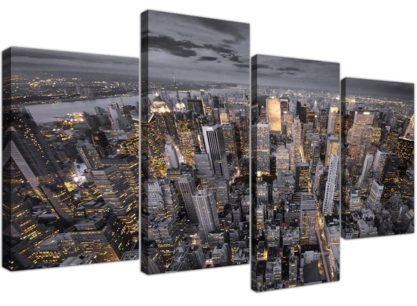 Black White Yellow New York Skyline Cityscape Canvas 