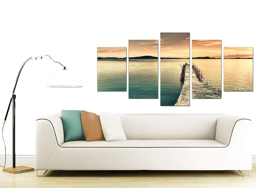 Sunset Jetty Pier Blue Lake View Landscape Canvas Art