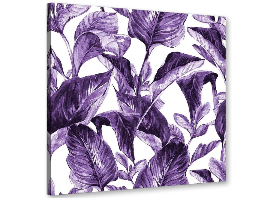 Modern Dark Purple White Tropical Exotic Leaves Canvas Modern 49cm Square 1S322S For Your Bedroom