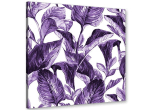 Modern Dark Purple White Tropical Exotic Leaves Canvas Modern 79cm Square 1S322L For Your Living Room