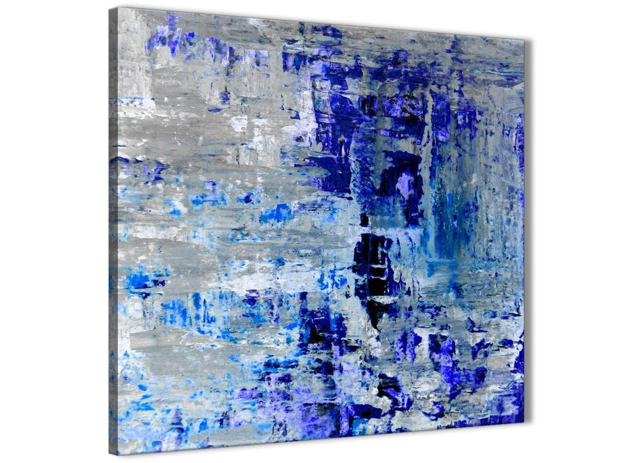 Modern Indigo Blue Grey Abstract Painting Wall Art Print Canvas Modern 64cm Square 1S358M For Your Dining Room