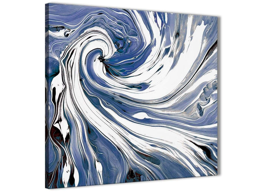 Modern Indigo Blue White Swirls Modern Abstract Canvas Wall Art Modern 64cm Square 1S352M For Your Dining Room