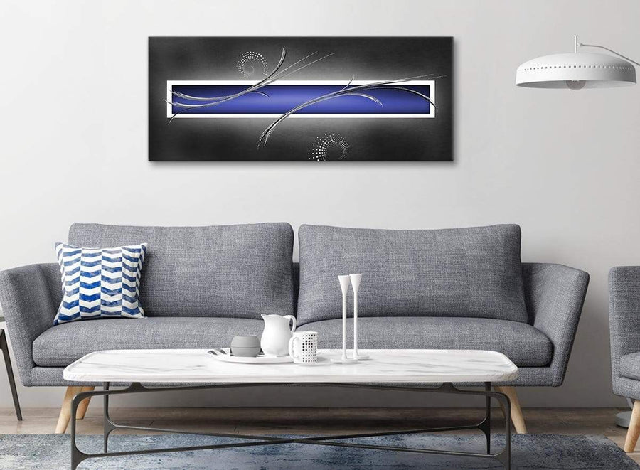 Modern Indigo Navy Blue Grey White Abstract Living Room Canvas Wall Art Accessories - Abstract 1348 - 120cm Print