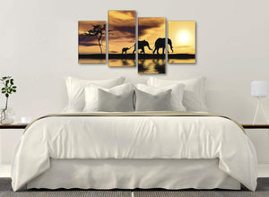 Modern Large African Sunset Elephants Canvas Art Prints - Animal - 4479 Mustard Yellow - 130cm Set of Pictures