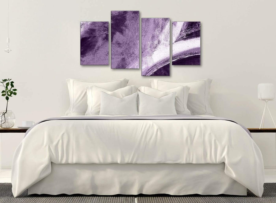 Modern Large Aubergine Plum and White - Abstract Bedroom Canvas Wall Art Decor - 4449 - 130cm Set of Prints
