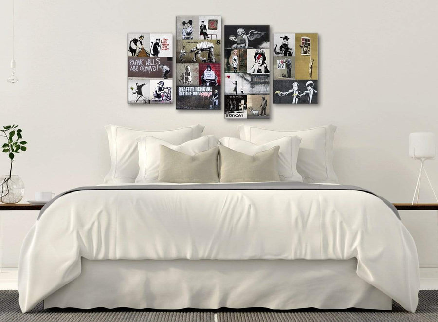 Modern Large Banksy Collage - Bedroom Canvas Pictures Decor - 4500 - 130cm Set of Prints