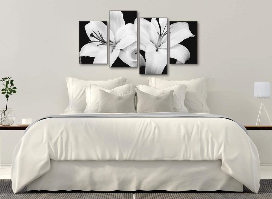 Modern Large Black White Lily Flower Bedroom Canvas Wall Art Decor - 4458 - 130cm Set of Prints