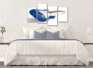 Modern Large Blue White Fender Electric Guitar - Living Room Canvas Pictures Decor - 4447 - 130cm Set of Prints