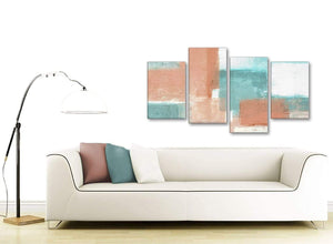 Modern Large Coral Turquoise Abstract Living Room Canvas Pictures Decor - 4366 - 130cm Set of Prints