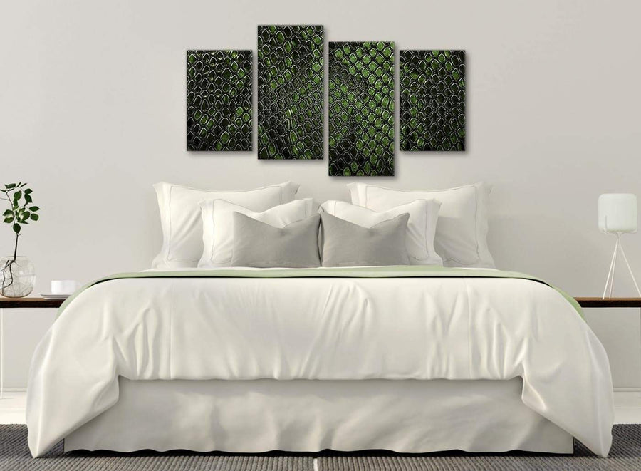 Modern Large Dark Green Snakeskin Animal Print Abstract Bedroom Canvas Wall Art Decor - 4475 - 130cm Set of Prints