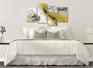 Modern Large Mustard Yellow and Grey Swirl Abstract Bedroom Canvas Pictures Decor - 4462 - 130cm Set of Prints