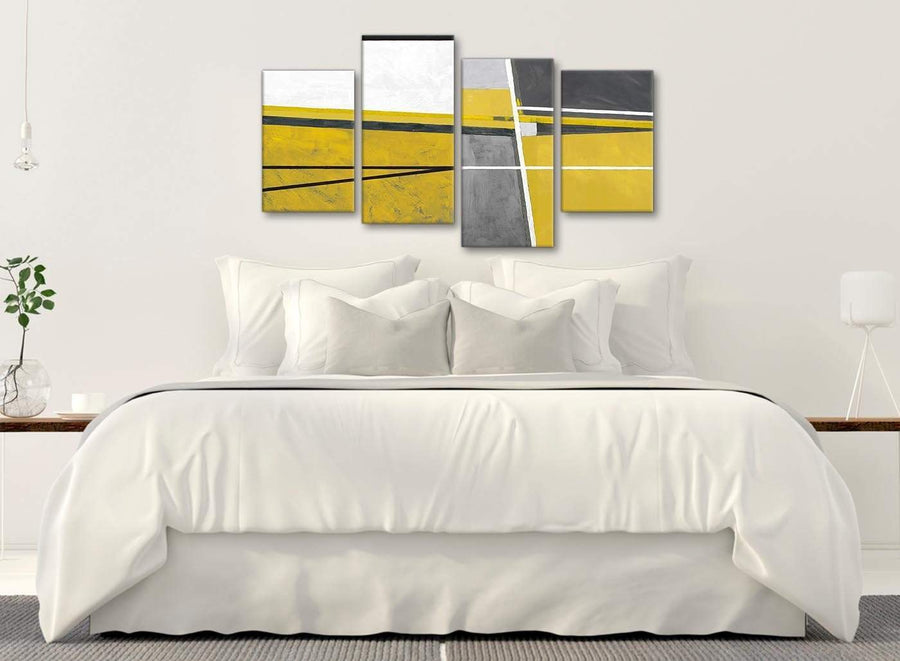Modern Large Mustard Yellow Grey Painting Abstract Living Room Canvas Wall Art Decor - 4388 - 130cm Set of Prints