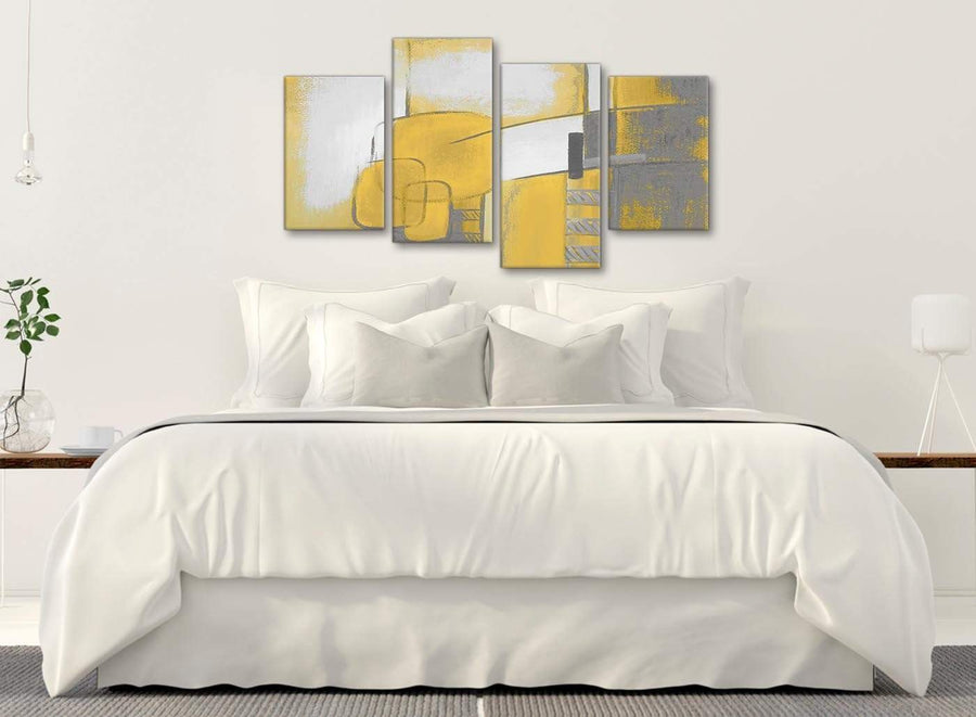 Modern Large Mustard Yellow Grey Painting Abstract Bedroom Canvas Wall Art Decor - 4419 - 130cm Set of Prints
