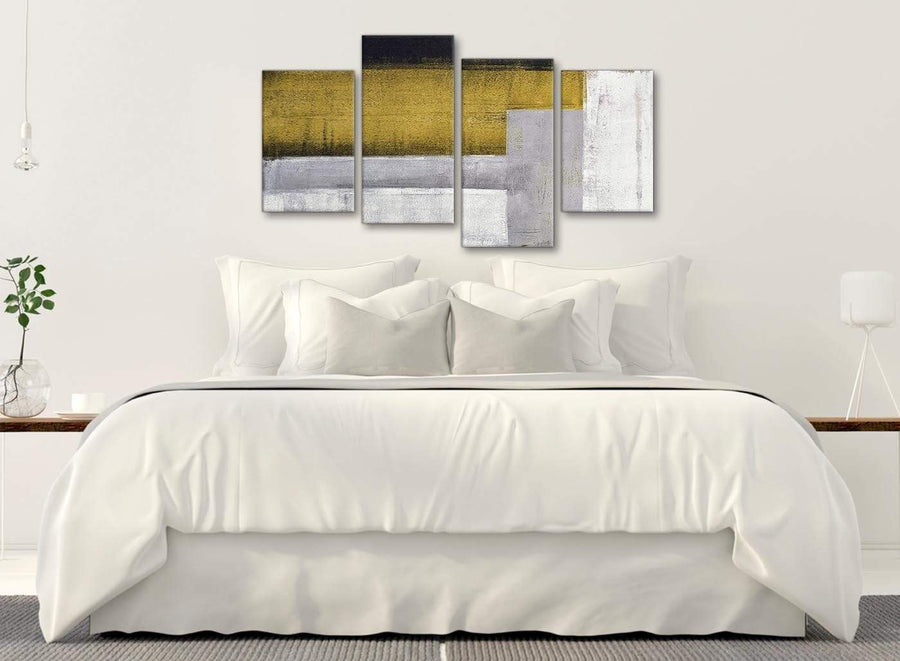 Modern Large Mustard Yellow Grey Painting Abstract Bedroom Canvas Wall Art Decor - 4425 - 130cm Set of Prints