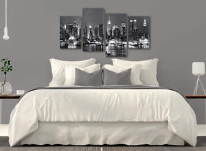Modern Large New York Hudson River Skyline Canvas Art Prints - Landscape - 4435 Black White Grey - 130cm Set of Pictures