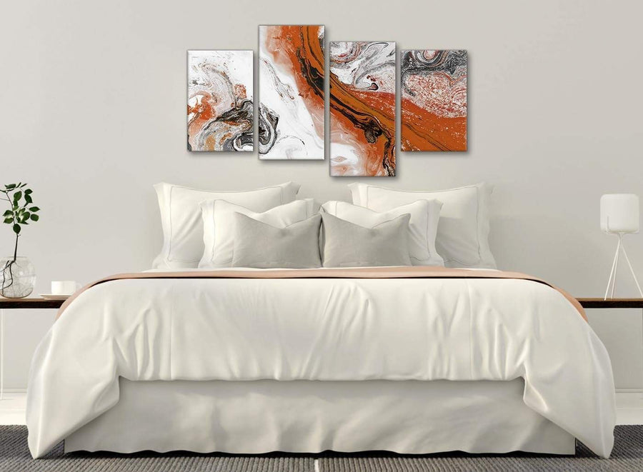 Modern Large Orange and Grey Swirl Abstract Bedroom Canvas Pictures Decor - 4461 - 130cm Set of Prints