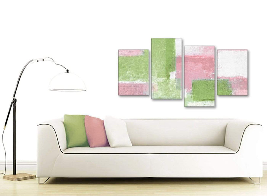 Modern Large Pink Lime Green Green Abstract Bedroom Canvas Pictures Decor - 4374 - 130cm Set of Prints