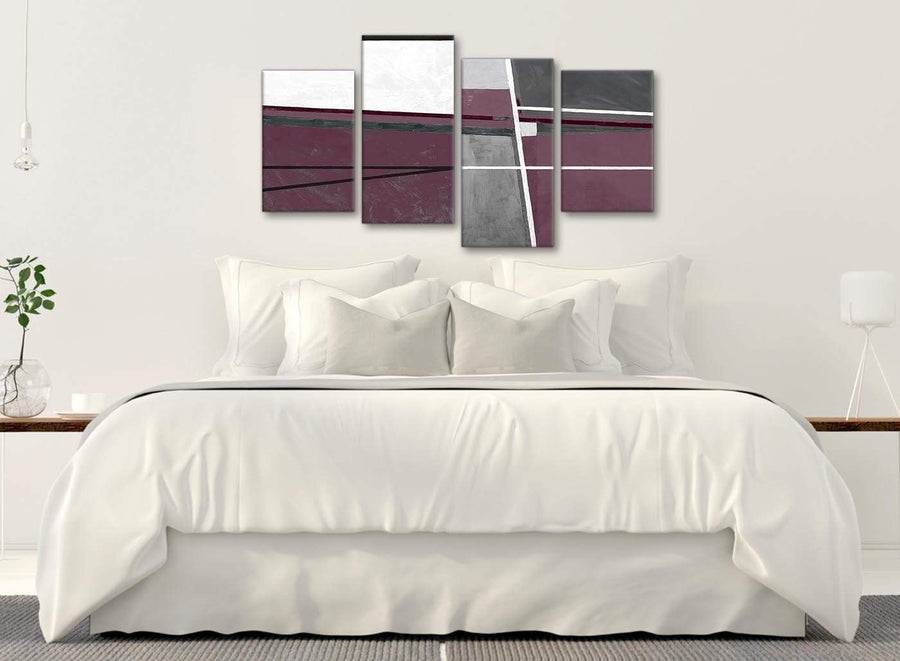 Modern Large Plum Purple Grey Painting Abstract Bedroom Canvas Wall Art Decor - 4391 - 130cm Set of Prints