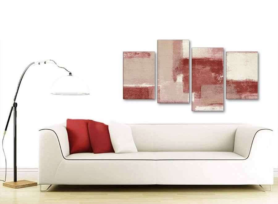 Modern Large Red and Cream Abstract Bedroom Canvas Pictures Decor - 4370 - 130cm Set of Prints
