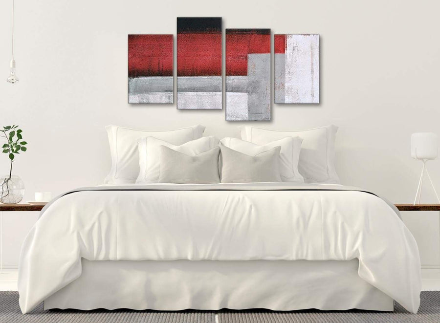Modern Large Red Grey Painting Abstract Bedroom Canvas Pictures Decor - 4428 - 130cm Set of Prints