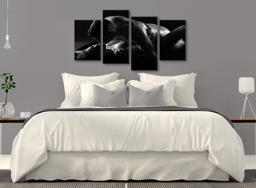 Modern Large Romantic Nude Couple Erotica Canvas Wall Art - 4444 Black White - 130cm Set of Pictures