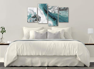 Modern Large Teal and Grey Swirl Abstract Bedroom Canvas Pictures Decor - 4468 - 130cm Set of Prints