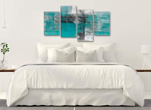 Modern Large Teal Black White Painting Abstract Living Room Canvas Pictures Decor - 4399 - 130cm Set of Prints
