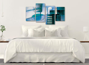 Modern Large Teal Cream Painting Abstract Bedroom Canvas Pictures Decor - 4417 - 130cm Set of Prints