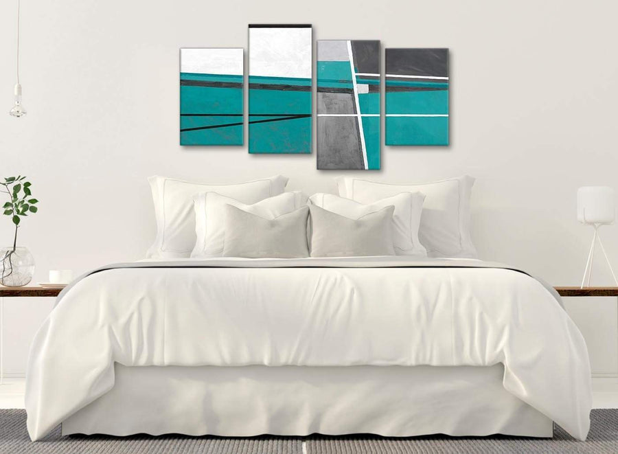 Modern Large Teal Grey Painting Abstract Bedroom Canvas Pictures Decor - 4389 - 130cm Set of Prints