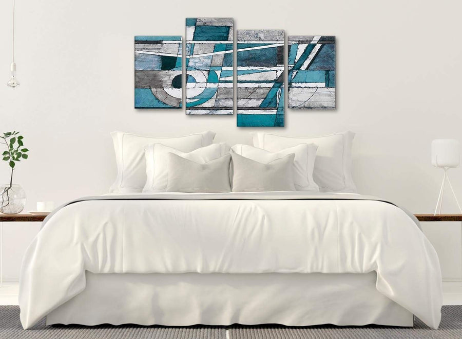 Modern Large Teal Grey Painting Abstract Bedroom Canvas Pictures Decor - 4402 - 130cm Set of Prints