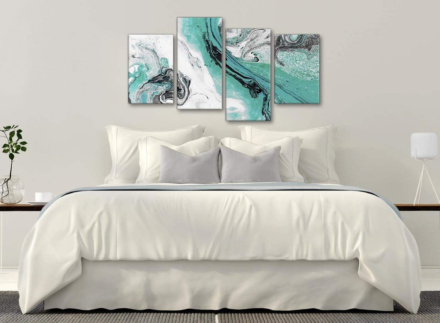 Modern Large Turquoise and Grey Swirl Abstract Living Room Canvas Pictures Decor - 4460 - 130cm Set of Prints
