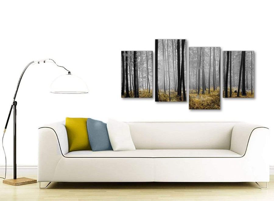 Modern Large Yellow and Grey Forest Woodland Trees Bedroom Canvas Pictures Decor - 4384 - 130cm Set of Prints