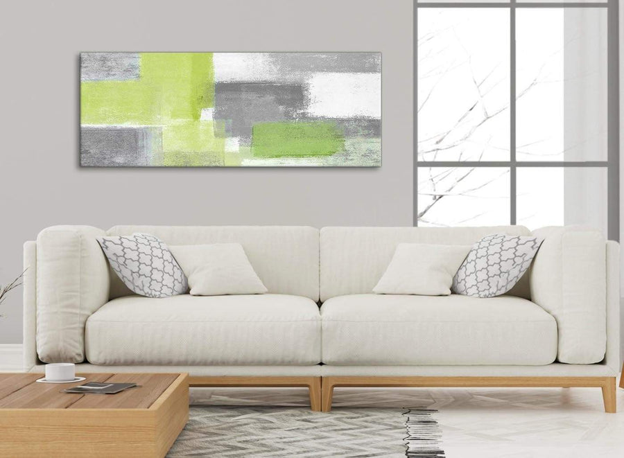 Modern Lime Green Grey Abstract - Living Room Canvas Wall Art Accessories - Abstract 1369 - 120cm Print