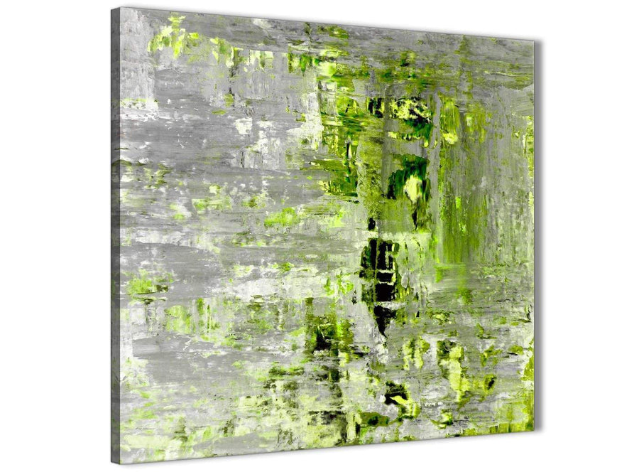 Modern Lime Green Grey Abstract Painting Wall Art Print Canvas Modern 79cm Square 1S360L For Your Bedroom