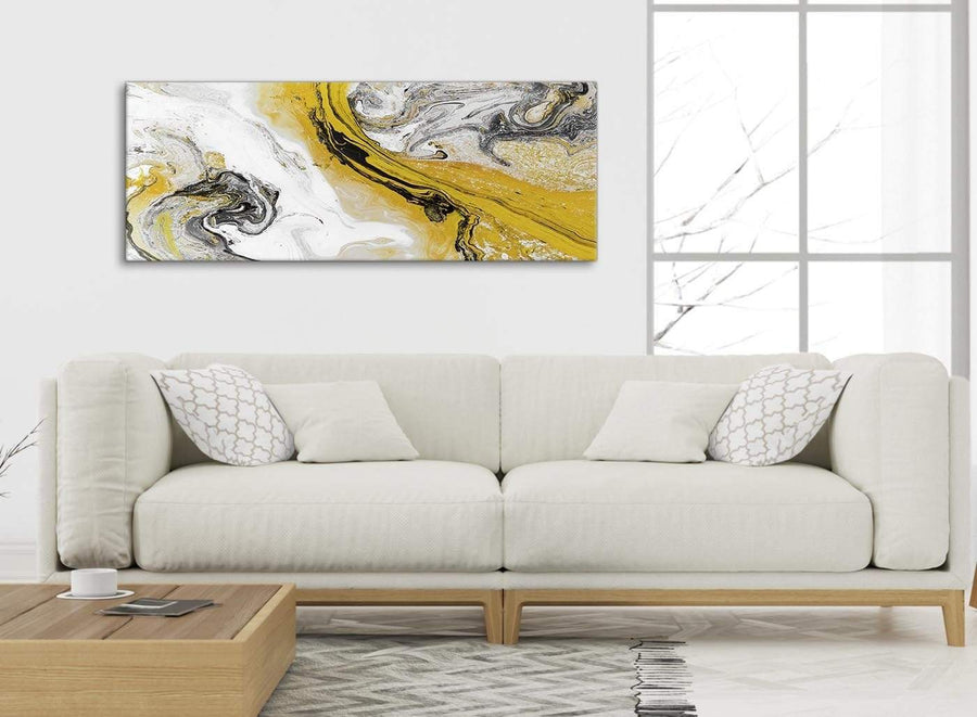 Modern Mustard Yellow and Grey Swirl Living Room Canvas Wall Art Accessories - Abstract 1462 - 120cm Print