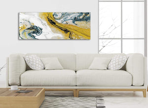 Modern Mustard Yellow and Teal Swirl Bedroom Canvas Wall Art Accessories - Abstract 1470 - 120cm Print