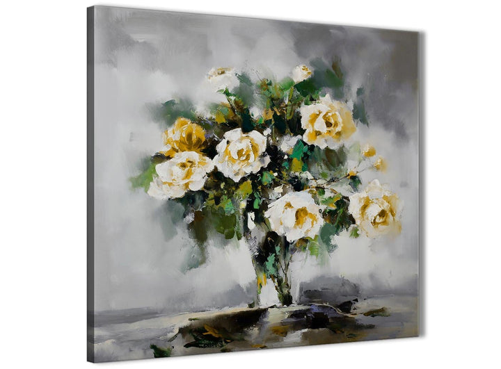 Modern Mustard Yellow Grey Flowers Painting Abstract Bedroom Canvas Wall Art Decorations 1s443l - 79cm Square Print - 1s443l