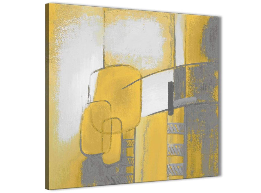 Modern Mustard Yellow Grey Painting Abstract Bedroom Canvas Pictures Decorations 1s419l - 79cm Square Print
