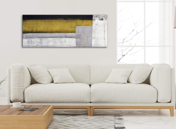 Modern Mustard Yellow Grey Painting Living Room Canvas Wall Art Accessories - Abstract 1425 - 120cm Print