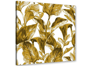 Modern Mustard Yellow White Tropical Leaves Canvas Modern 64cm Square 1S318M For Your Living Room