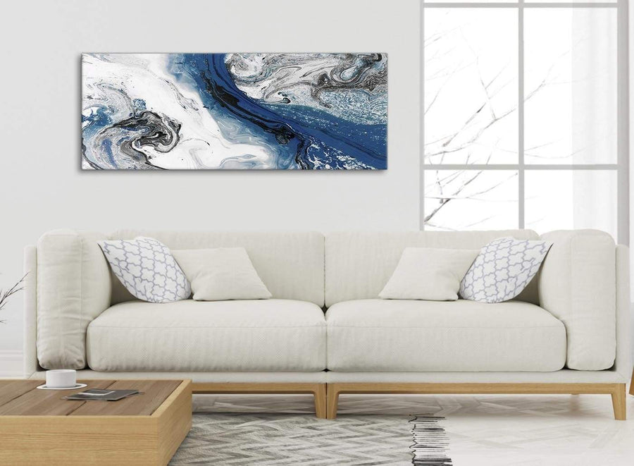 Modern Blue and Grey Swirl Living Room Canvas Wall Art Accessories - Abstract 1465 - 120cm Print